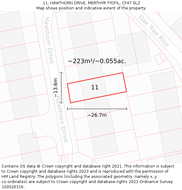 11, HAWTHORN DRIVE, MERTHYR TYDFIL, CF47 0LZ: Plot and title map