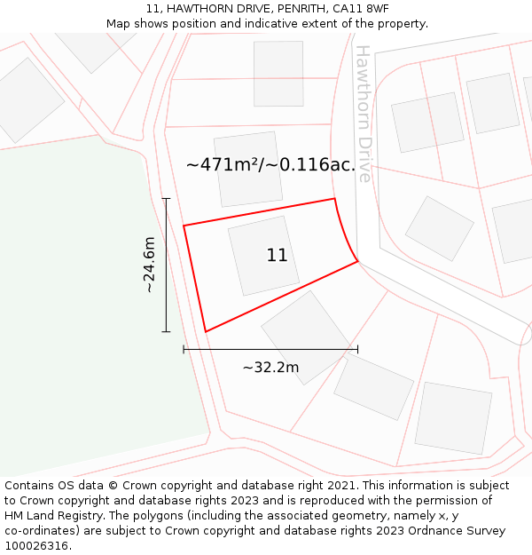 11, HAWTHORN DRIVE, PENRITH, CA11 8WF: Plot and title map
