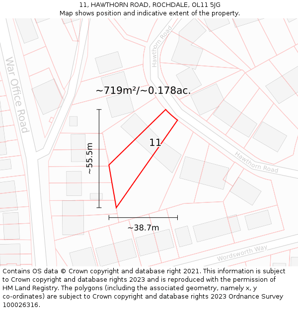 11, HAWTHORN ROAD, ROCHDALE, OL11 5JG: Plot and title map