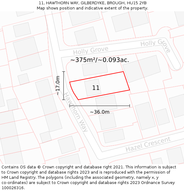 11, HAWTHORN WAY, GILBERDYKE, BROUGH, HU15 2YB: Plot and title map