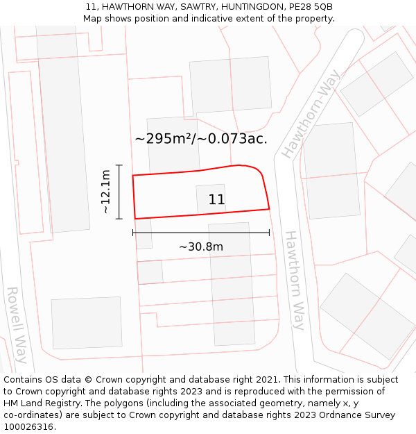 11, HAWTHORN WAY, SAWTRY, HUNTINGDON, PE28 5QB: Plot and title map