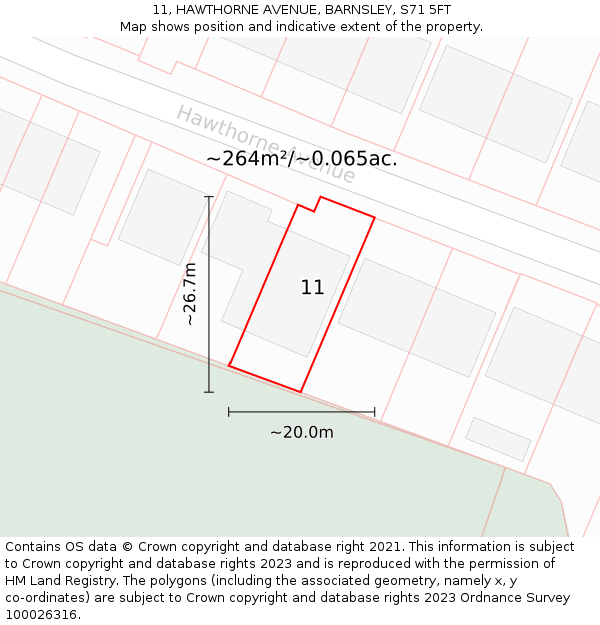 11, HAWTHORNE AVENUE, BARNSLEY, S71 5FT: Plot and title map