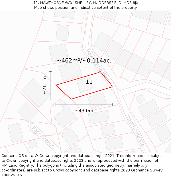 11, HAWTHORNE WAY, SHELLEY, HUDDERSFIELD, HD8 8JX: Plot and title map
