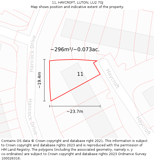 11, HAYCROFT, LUTON, LU2 7GJ: Plot and title map