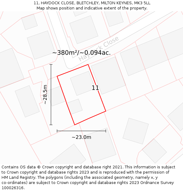 11, HAYDOCK CLOSE, BLETCHLEY, MILTON KEYNES, MK3 5LL: Plot and title map
