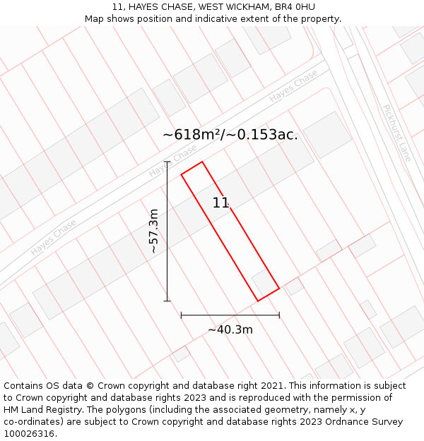 11, HAYES CHASE, WEST WICKHAM, BR4 0HU: Plot and title map