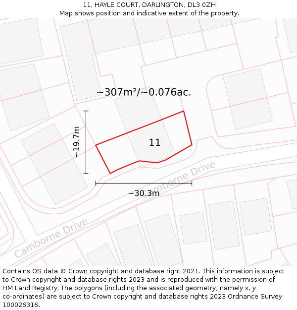 11, HAYLE COURT, DARLINGTON, DL3 0ZH: Plot and title map