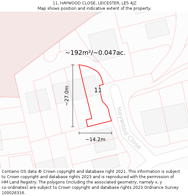 11, HAYWOOD CLOSE, LEICESTER, LE5 4JZ: Plot and title map