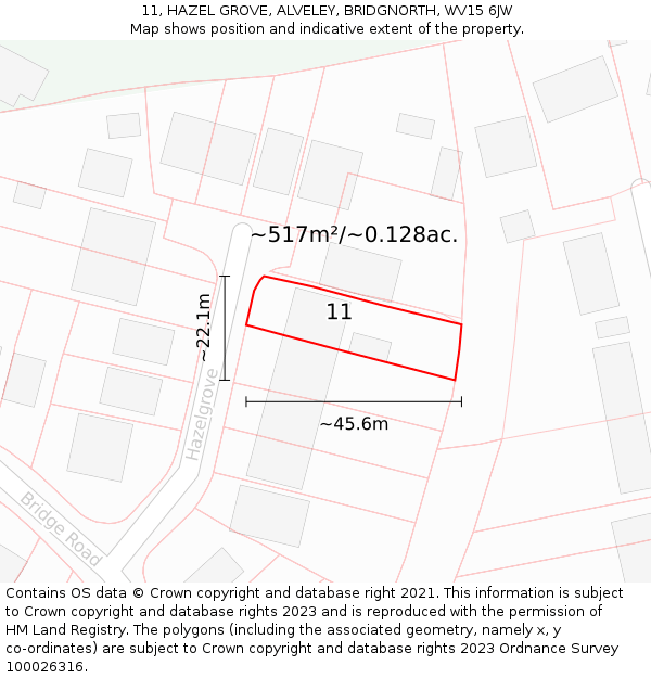11, HAZEL GROVE, ALVELEY, BRIDGNORTH, WV15 6JW: Plot and title map