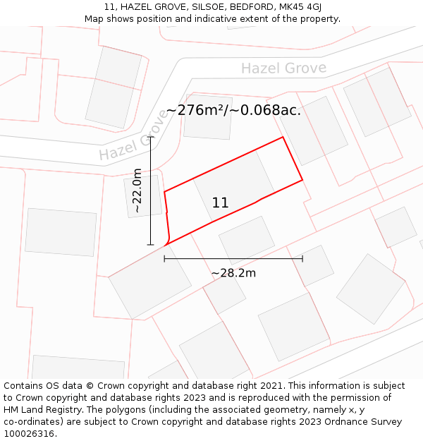 11, HAZEL GROVE, SILSOE, BEDFORD, MK45 4GJ: Plot and title map