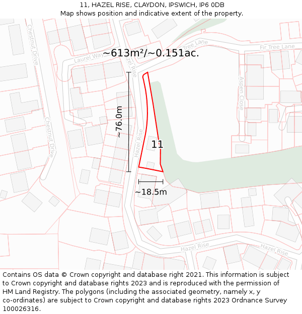11, HAZEL RISE, CLAYDON, IPSWICH, IP6 0DB: Plot and title map