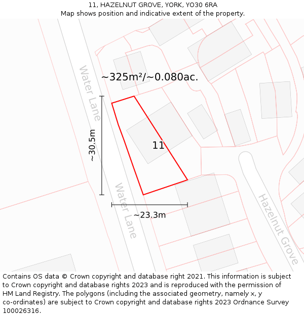 11, HAZELNUT GROVE, YORK, YO30 6RA: Plot and title map