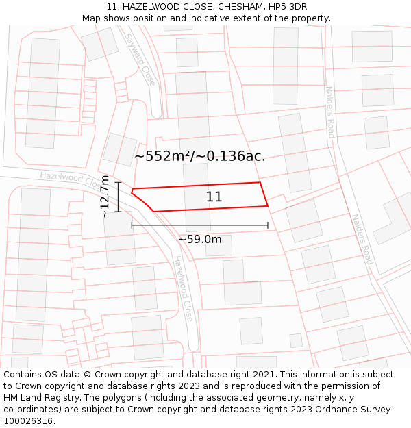 11, HAZELWOOD CLOSE, CHESHAM, HP5 3DR: Plot and title map