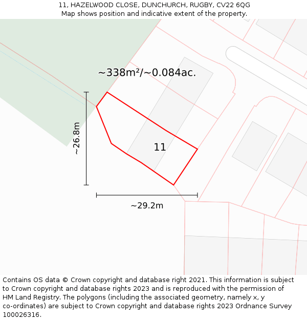 11, HAZELWOOD CLOSE, DUNCHURCH, RUGBY, CV22 6QG: Plot and title map