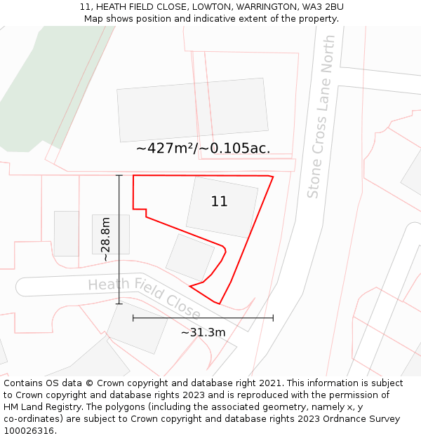 11, HEATH FIELD CLOSE, LOWTON, WARRINGTON, WA3 2BU: Plot and title map