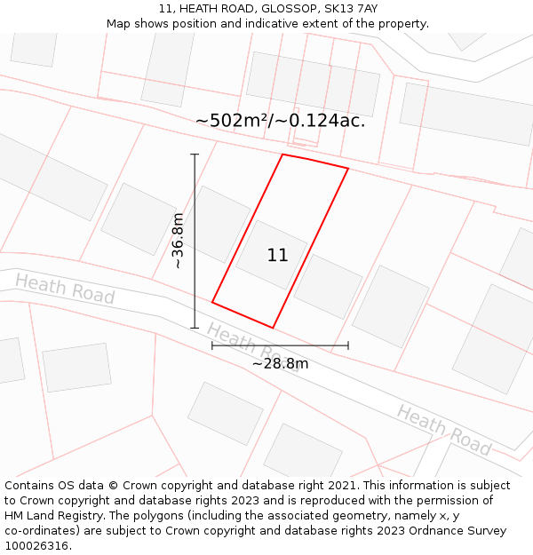 11, HEATH ROAD, GLOSSOP, SK13 7AY: Plot and title map