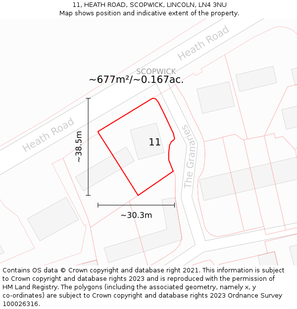 11, HEATH ROAD, SCOPWICK, LINCOLN, LN4 3NU: Plot and title map