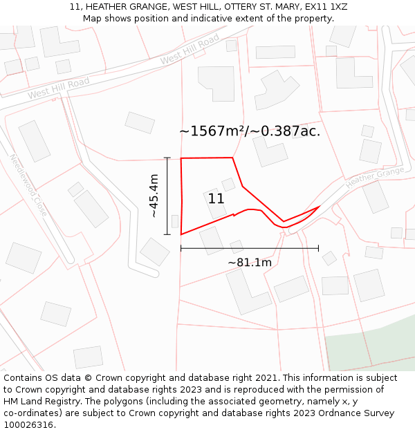 11, HEATHER GRANGE, WEST HILL, OTTERY ST. MARY, EX11 1XZ: Plot and title map