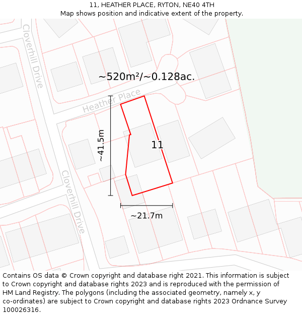 11, HEATHER PLACE, RYTON, NE40 4TH: Plot and title map