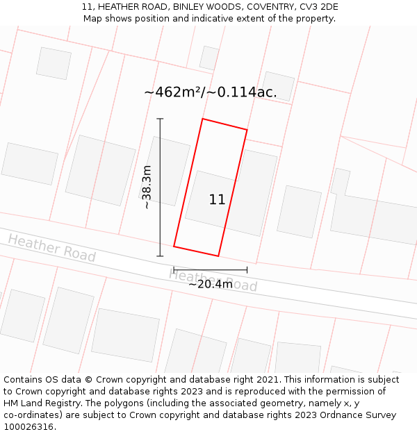 11, HEATHER ROAD, BINLEY WOODS, COVENTRY, CV3 2DE: Plot and title map