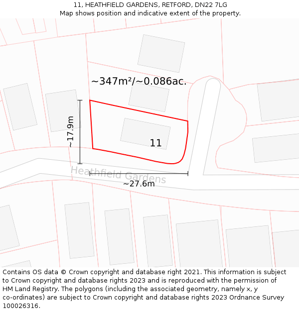 11, HEATHFIELD GARDENS, RETFORD, DN22 7LG: Plot and title map