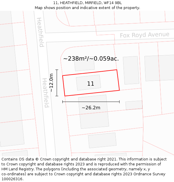 11, HEATHFIELD, MIRFIELD, WF14 9BL: Plot and title map