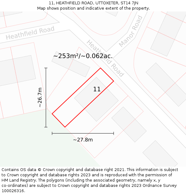 11, HEATHFIELD ROAD, UTTOXETER, ST14 7JN: Plot and title map
