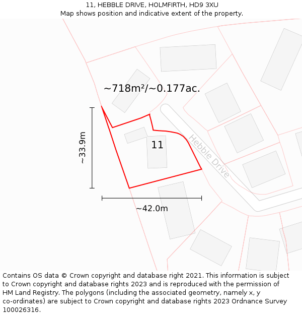 11, HEBBLE DRIVE, HOLMFIRTH, HD9 3XU: Plot and title map