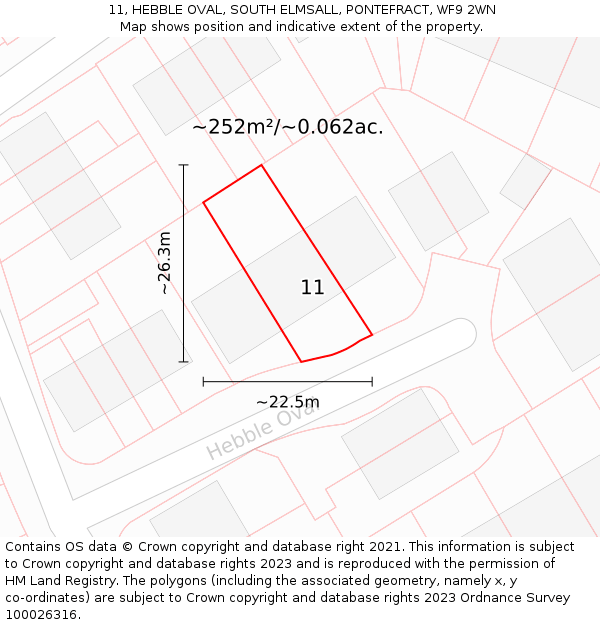 11, HEBBLE OVAL, SOUTH ELMSALL, PONTEFRACT, WF9 2WN: Plot and title map
