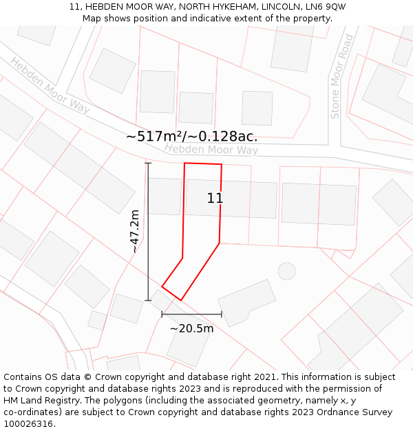 11, HEBDEN MOOR WAY, NORTH HYKEHAM, LINCOLN, LN6 9QW: Plot and title map