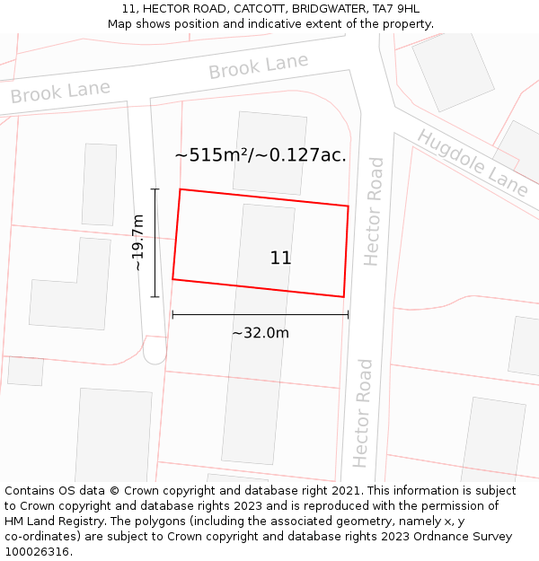 11, HECTOR ROAD, CATCOTT, BRIDGWATER, TA7 9HL: Plot and title map