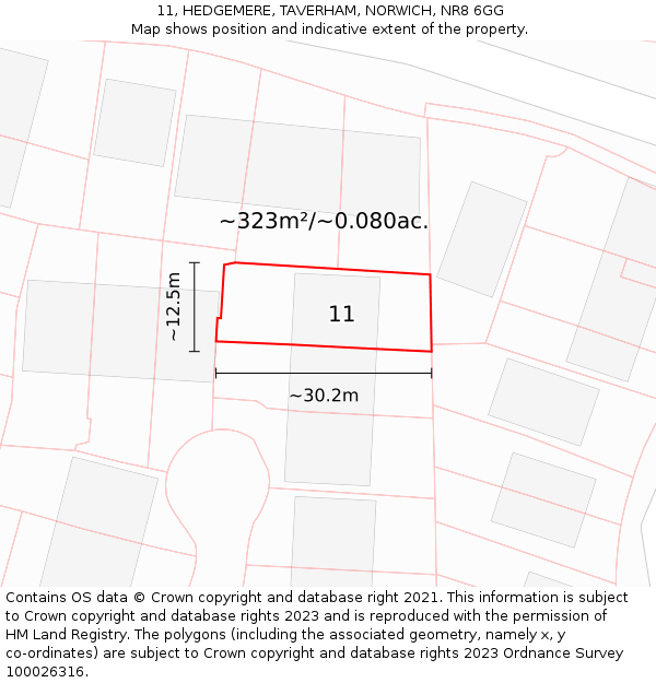 11, HEDGEMERE, TAVERHAM, NORWICH, NR8 6GG: Plot and title map