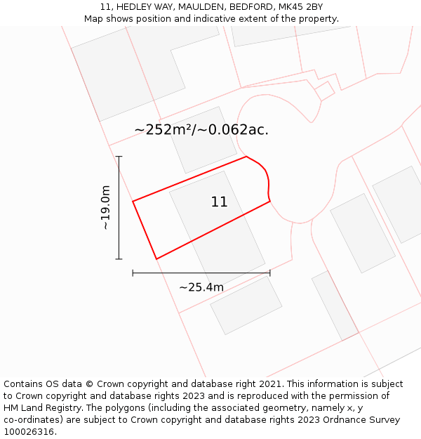 11, HEDLEY WAY, MAULDEN, BEDFORD, MK45 2BY: Plot and title map