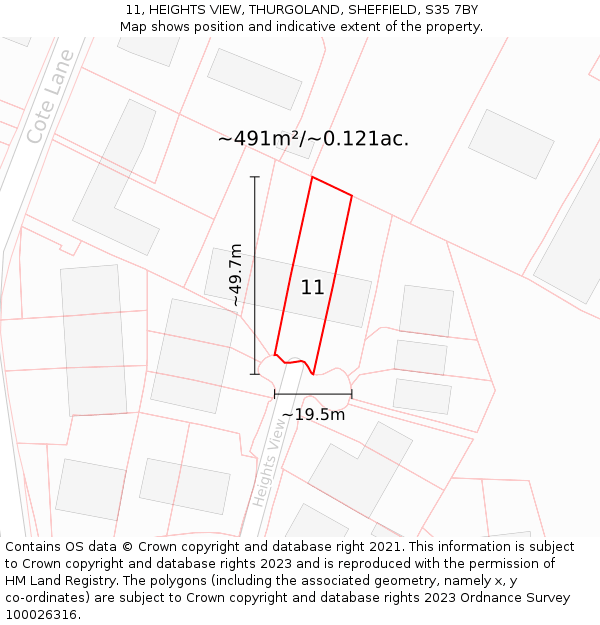 11, HEIGHTS VIEW, THURGOLAND, SHEFFIELD, S35 7BY: Plot and title map