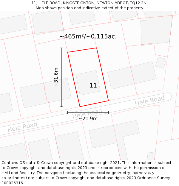 11, HELE ROAD, KINGSTEIGNTON, NEWTON ABBOT, TQ12 3NL: Plot and title map
