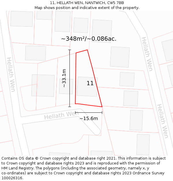 11, HELLATH WEN, NANTWICH, CW5 7BB: Plot and title map