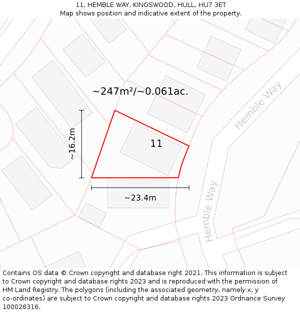 11, HEMBLE WAY, KINGSWOOD, HULL, HU7 3ET: Plot and title map