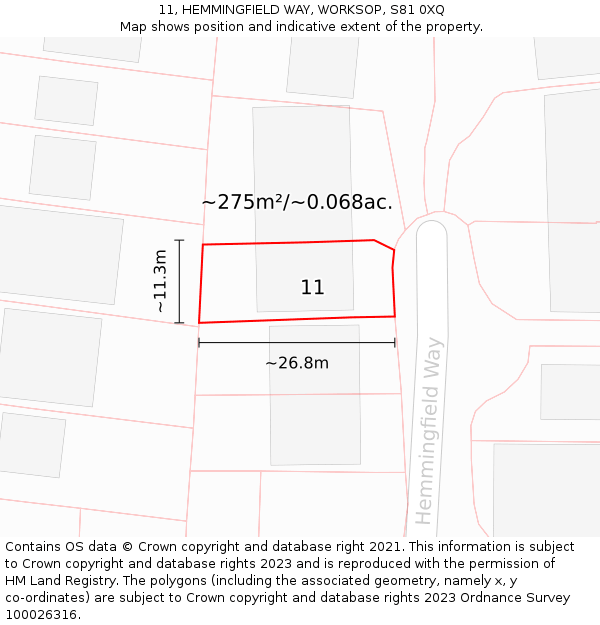 11, HEMMINGFIELD WAY, WORKSOP, S81 0XQ: Plot and title map