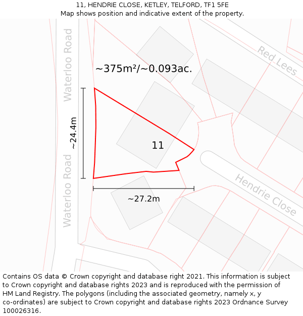 11, HENDRIE CLOSE, KETLEY, TELFORD, TF1 5FE: Plot and title map