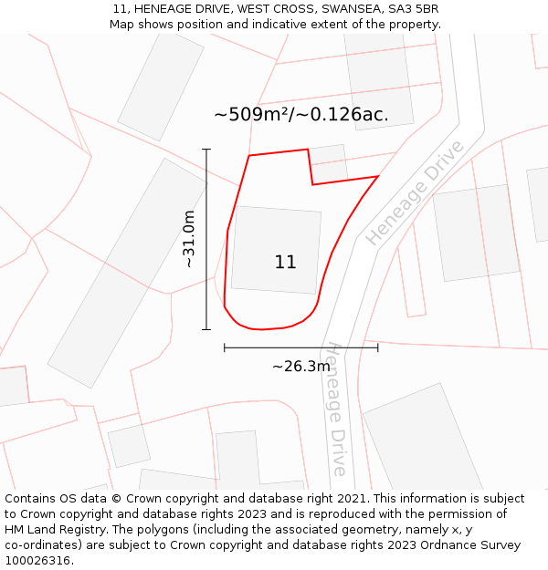 11, HENEAGE DRIVE, WEST CROSS, SWANSEA, SA3 5BR: Plot and title map