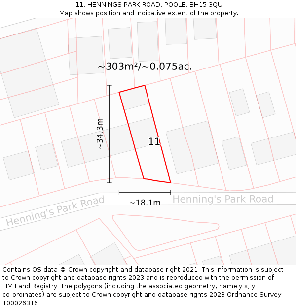 11, HENNINGS PARK ROAD, POOLE, BH15 3QU: Plot and title map