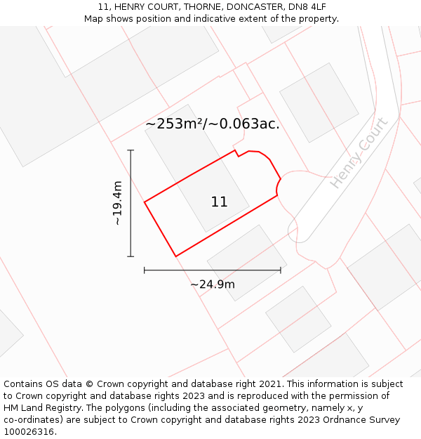 11, HENRY COURT, THORNE, DONCASTER, DN8 4LF: Plot and title map