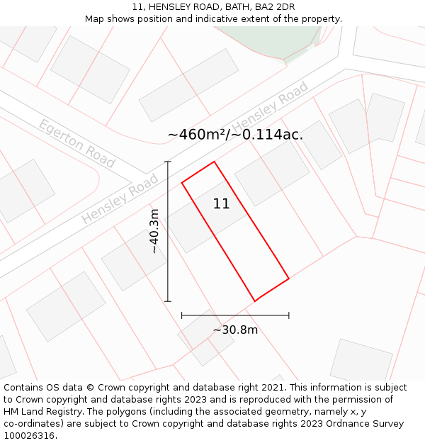 11, HENSLEY ROAD, BATH, BA2 2DR: Plot and title map