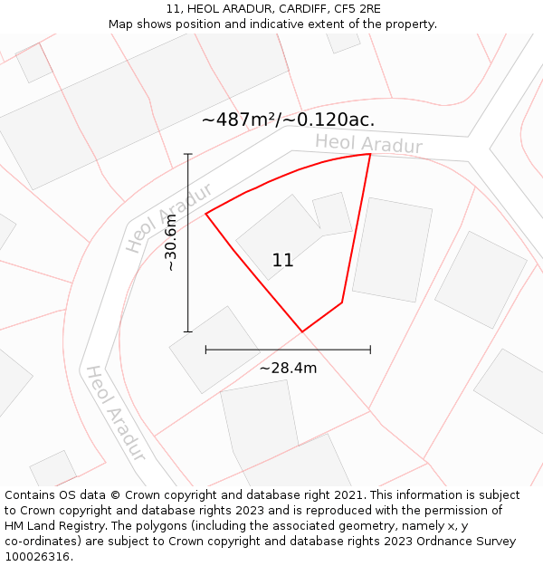11, HEOL ARADUR, CARDIFF, CF5 2RE: Plot and title map