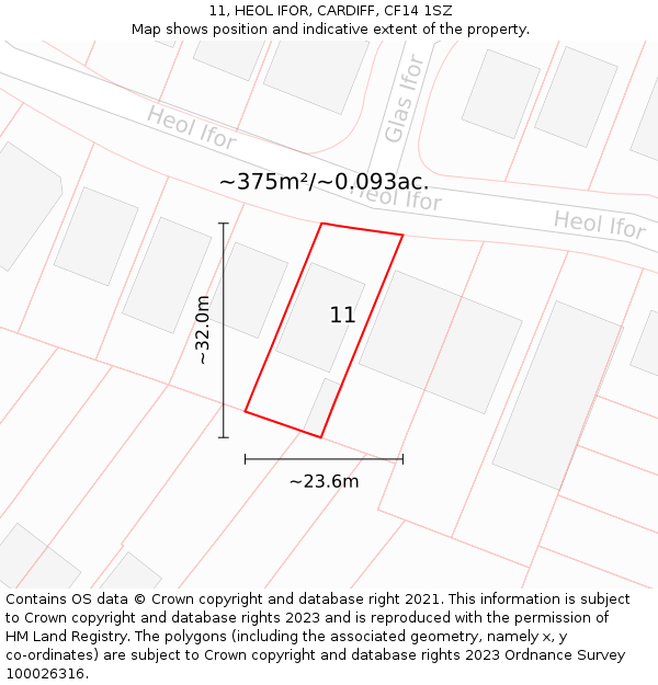 11, HEOL IFOR, CARDIFF, CF14 1SZ: Plot and title map