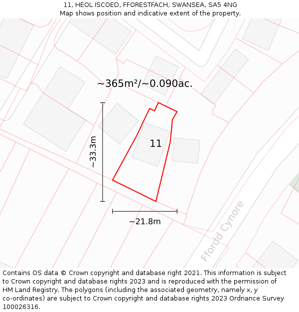 11, HEOL ISCOED, FFORESTFACH, SWANSEA, SA5 4NG: Plot and title map