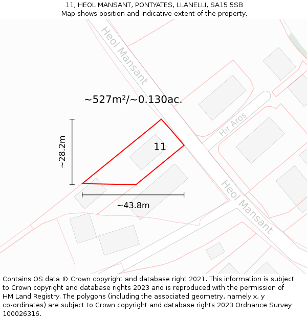 11, HEOL MANSANT, PONTYATES, LLANELLI, SA15 5SB: Plot and title map