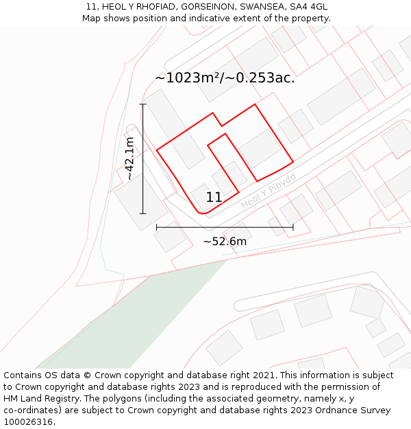 11, HEOL Y RHOFIAD, GORSEINON, SWANSEA, SA4 4GL: Plot and title map
