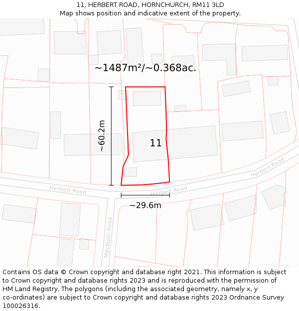 11, HERBERT ROAD, HORNCHURCH, RM11 3LD: Plot and title map