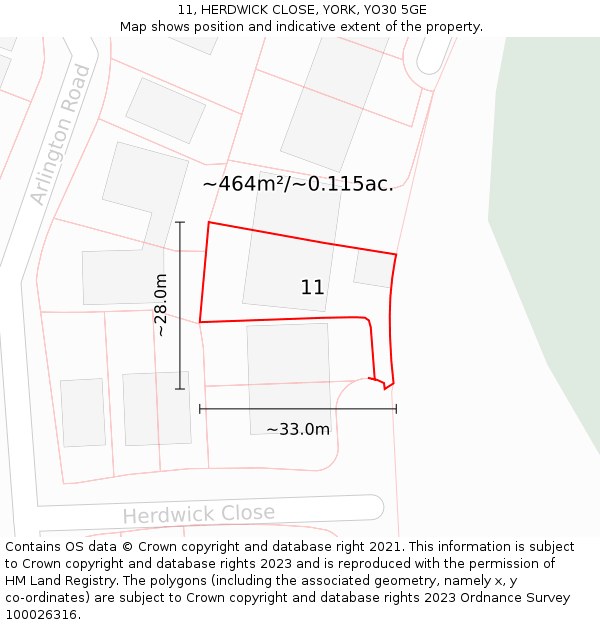 11, HERDWICK CLOSE, YORK, YO30 5GE: Plot and title map